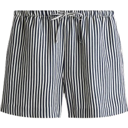 H&M Linen Blend Drawstring Shorts - Navy Blue/Striped