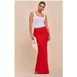 PrettyLittleThing Tomato Tencel Maxi Skirt - Tomato Red