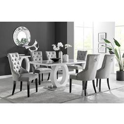 Canora Grey Scottsmoor Halo Table in Modern High Gloss with 6 Luxury Velvet Dining Chairs Dining Set