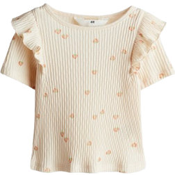 H&M Pige Orange Top I Bomuld Med Flæser - Orange