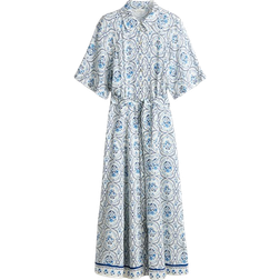 H&M Shirt Dress with Tie Belt - White/Blue Patterned