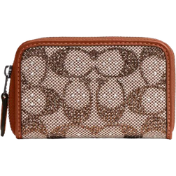 Coach Essential Small Zip Around Card Case In Crystal Signature Jacquard - Silver/Burnished Amber