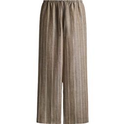 H&M Straight Linen Blend Trousers - Dark Mole/Striped