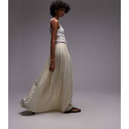Topshop Shirred Waist Crinkle Full Skirt - Natural