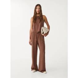 Stradivarius Flowing Linen Blend Trousers - Brown