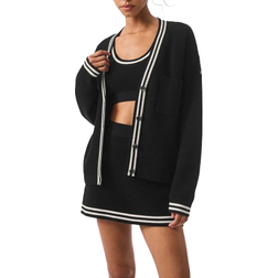 Alo Tennis Club Sweater Knit Cardigan - Black/Ivory