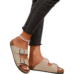 Shein Women's Simple Summer Open Back Comfortable Holiday Buckle Flat Mules Sandals In Beige Color