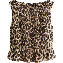 H&M Smocked Top - Beige/Leopard Pattern