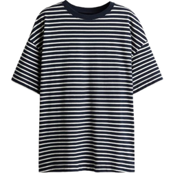 H&M Oversized T-shirt - Navy Blue/White Striped