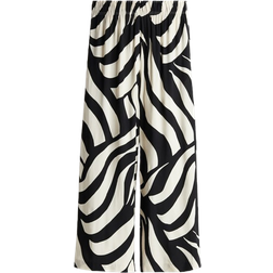 H&M Cropped Pull On Trousers - Cream/Black Patterned