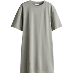 H&M Waisted T-shirt Dress - Light Grey/Green