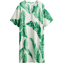 H&M Viscose Tunic Dress - White/Leaves