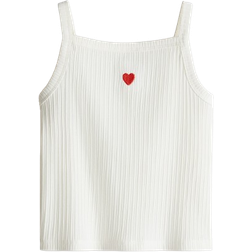 H&M Embroidery Detail Strappy Top - White/Heart (1282319001)