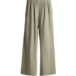H&M Wide Linen Blend Trousers - Khaki/Striped