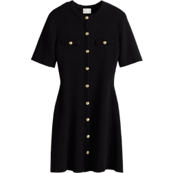 H&M Rib-Knit Button-Front Dress - Black