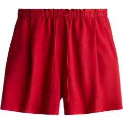 H&M Linen-Blend Drawstring Shorts - Red
