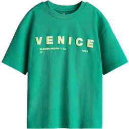 H&M Boys Green Loose-Fit Printed T-shirt - Green