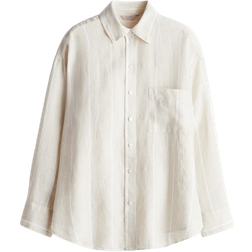 H&M Oversized Linen Shirt - Light Beige/Striped