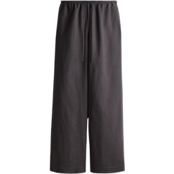 H&M Straight Linen-Blend Trousers - Dark Grey