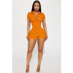 Fashion Nova Aniza Textured Romper - Orange