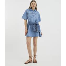 River Island Womens Short Sleeve Denim Collared Shirt Dress - Light Blue