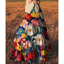Shein Plus Size Elegant Resort Floral Print Tiered Midja Maxikjol - Röd
