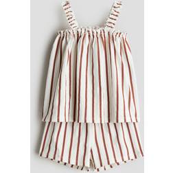 H&M 2-Piece Crinkled Jersey Set - Vit/Randig