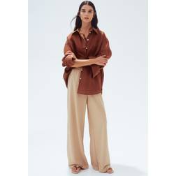 H&M Oversized Linnen Overhemdblouse - Bruin