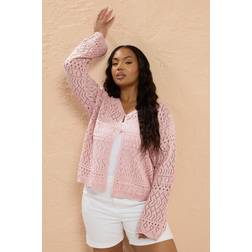 Yours Crochet Button Cardigan - Light Pink