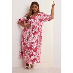 Yours Robe Maxi Rose Floral Volanté - Pink