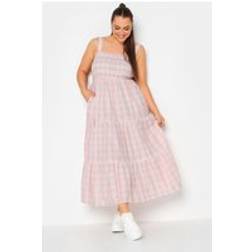 Yours Check Print Shirred Strappy Sundress - Pink