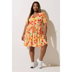 Yours Graphic Check Tie Neck Mini Dress - Orange