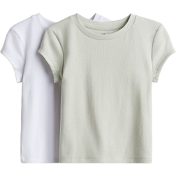 H&M Cotton Jersey Tops 2-pack - Light Dusty Green/White (1229754005)