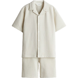 H&M 2-Delt Sæt Med Skjorte Og Shorts - Beige