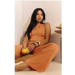 PrettyLittleThing Textured Drawstring Straight Leg Trousers - Orange