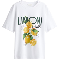 H&M Printed T-shirt - White/Lemons