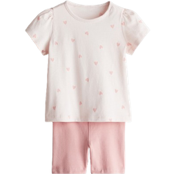 H&M Baby 2-Delat Set I Bomullstrikå - Ljusrosa/Hjärtan