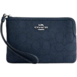 Coach Corner Zip Wristlet In Signature Jacquard - Non Leather/Silver/Denim/Dark Denim