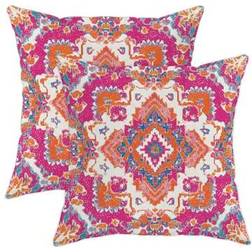 Shein Bohemian Vintage Tropical Throw Pillow Covers 17.7 x 17.7 Inch Cushion Cover Orange, Pink