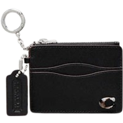 Coach Wavy Zip Card Case In Leather With Key Ring - Black