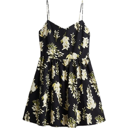 H&M Flared Skirt Cotton Dress - Black/Floral