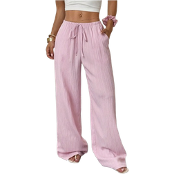 Shein Women Solid Color Tied Waist Pocket Wide Leg Pants