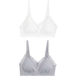 H&M Mama Seamless Padded Nursing Bras 2-pack Light Gray Melange/White (1176659005)