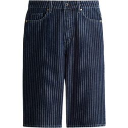 H&M High Knee Denim Shorts - Dark Denim Blue/Striped