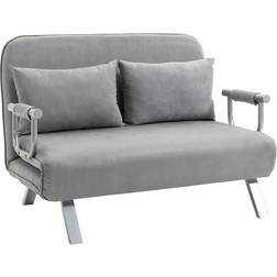 Homcom Fabric Convertible 2 Seater Bed w/ 2 Pillows, Light Grey Sofa 111cm 2 Seater