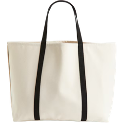H&M Cotton Canvas Beach Bag - Cream/Black