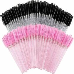 Shein 100pcs/50pcs/10pcs Disposable Mascara Wands, Nylon Bristle Eyelash Brush Spoolies, Unscented Eyebrow Extension Applicator With ABS Plastic Rod, Normal Skin Compatible - Pink And Black Wand Set