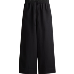 H&M Wide Linen-Blend Trousers - Black