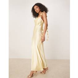 Gina Tricot Satin Cowl Neck Dress - Lemon Yellow
