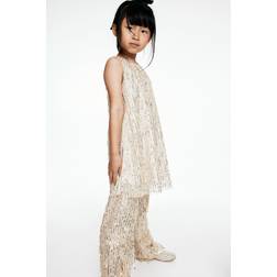 H&M Girls Sequined A-line Dress - Beige